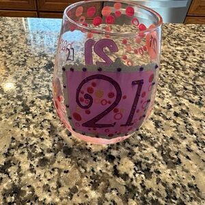 Lolita Hand-Painted age 21 Stemless Wine Glass - Pink & Purple